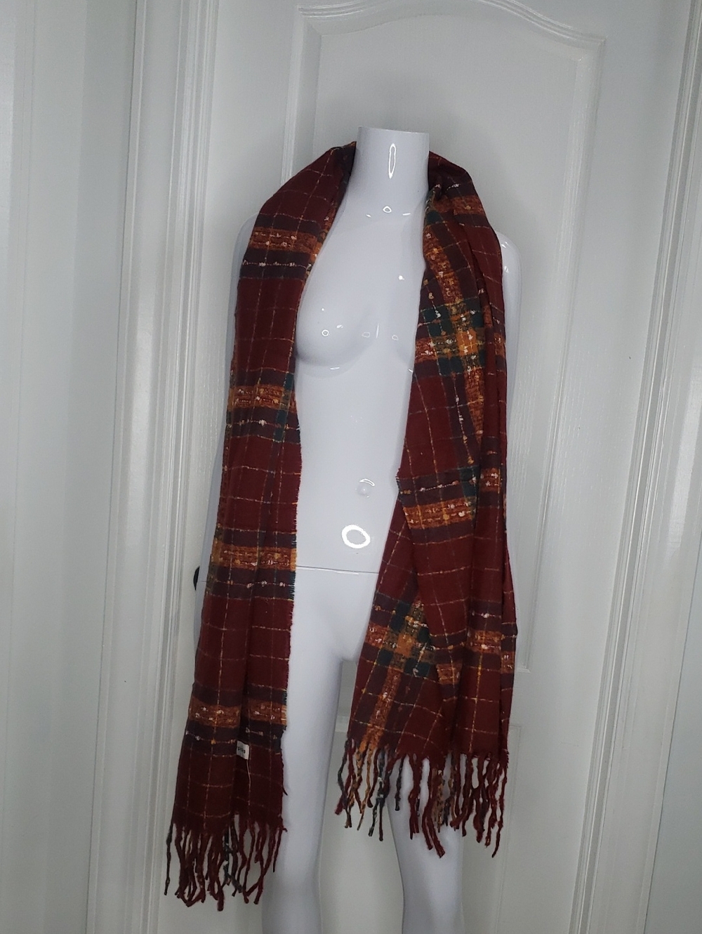 🤯3/$12 Joypicks Burgundy & Orange Scarf w/ Fringe